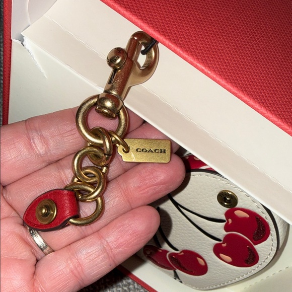 Coach Heart Keychain Wallet in Red and Cream Cherry Print - Picture 6 of 8